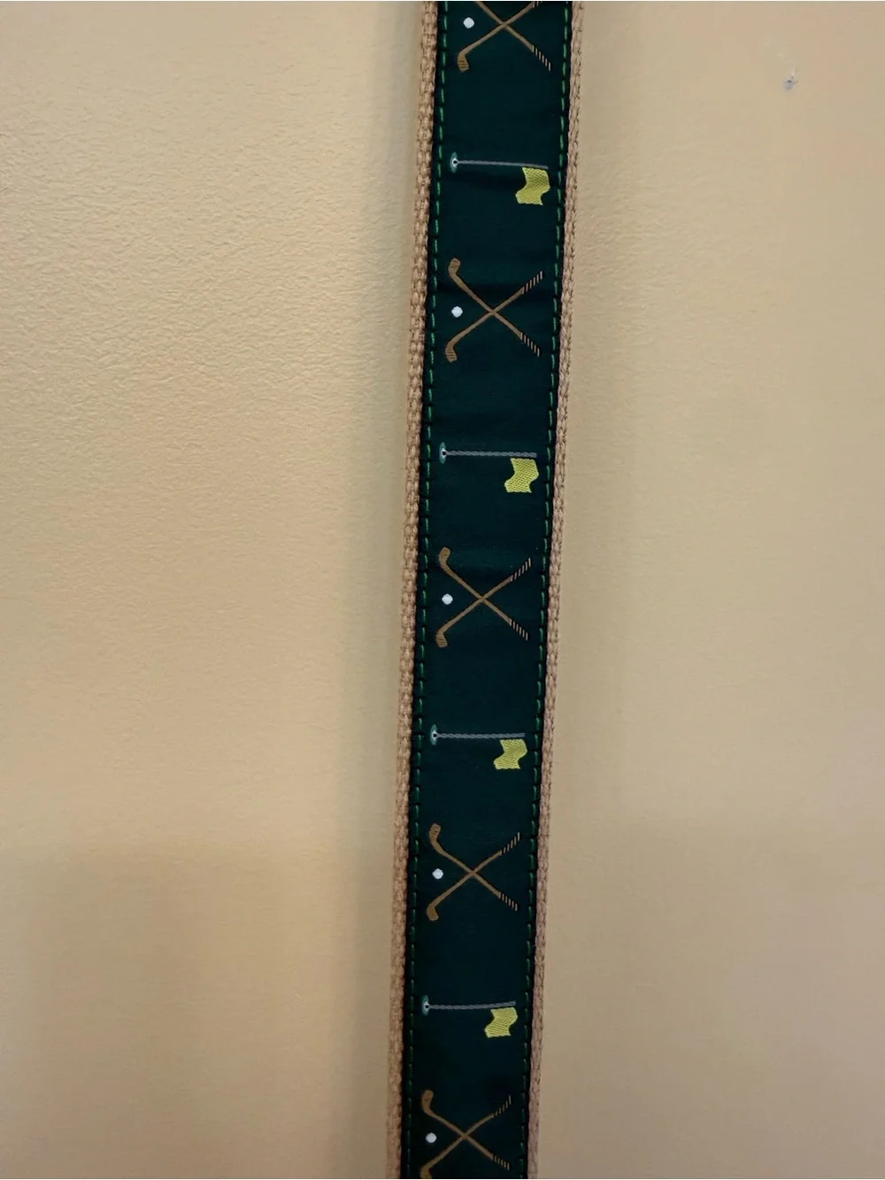 Men's Green Woven Belt with Brown Leather Trim